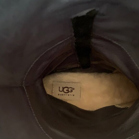 UGG Australia 3184 Women's Black Leather Knee High Side Partial Zip Boots - Picture 9 of 16